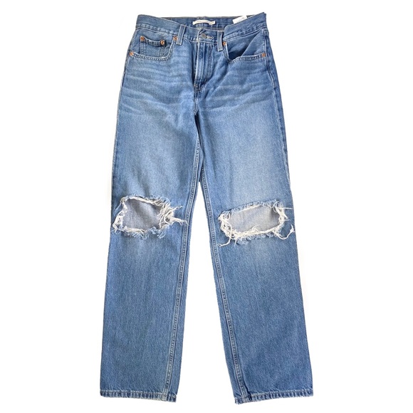 Levi’s Jeans Women’s Size 27 Low Pro Straight Distressed Medium Wash Blue Pants - Picture 3 of 13